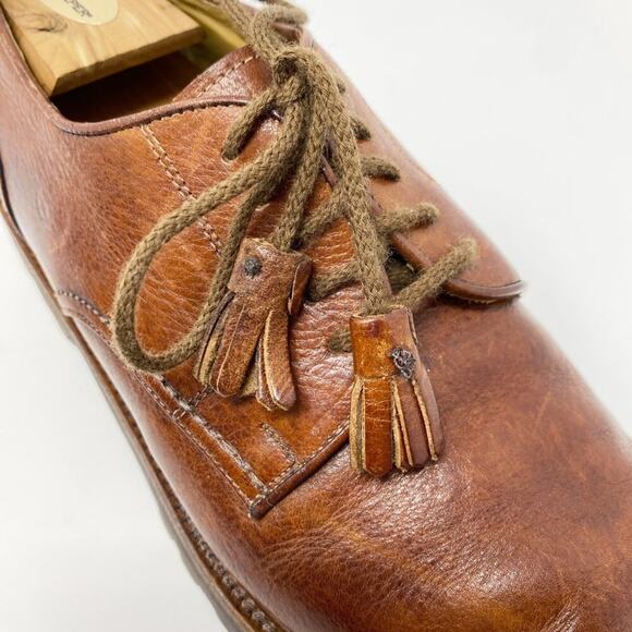 Faconnable Cognac Brown Leather Oxfords Men's Size 10.5 Lace Up Vibram Lug Sole - Picture 3 of 11